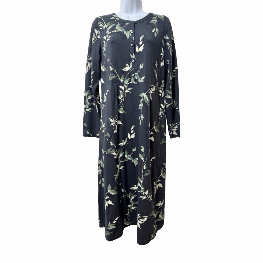 J Jill Floral Jersey Knit Long Sleeve Midi Dress Size S Navy Cottagecore Modest